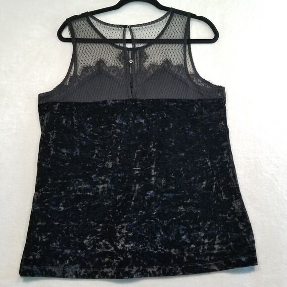 Maurices Size L Black Crushed Velvet Mesh Panel Back Buttons Sleeveless NEW - Picture 8 of 9